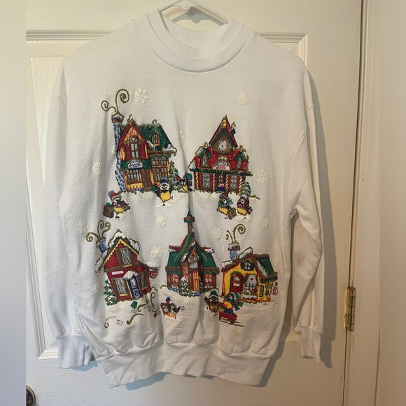 The Cutest Vintage 80s Christmas/Holiday Cottage Sweatshirt Small By Nutcracker - Picture 2 of 7